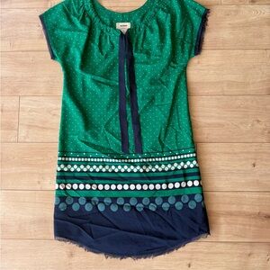 Allihop Silk Cotton Shift Dress XS Green Polka Dot Preppy Mod